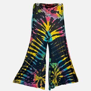 Nwt SACRED THREADS 70' tie dye hippie rayon knit flared capri PANTS M